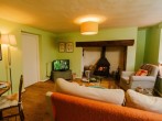 Living room fireplace beams